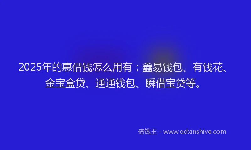 2025年的惠借钱怎么用有：鑫易钱包、有钱花、金宝盒贷、通通钱包、瞬借宝贷等。