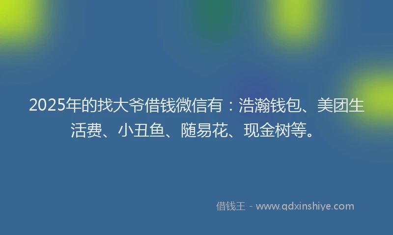 2025年的找大爷借钱微信有：浩瀚钱包、美团生活费、小丑鱼、随易花、现金树等。