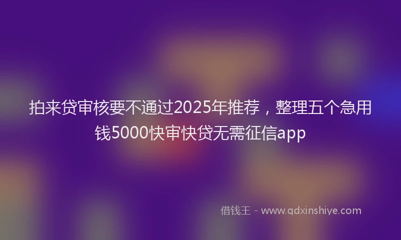 拍来贷审核要不通过2025年推荐，整理五个急用钱5000快审快贷无需征信app