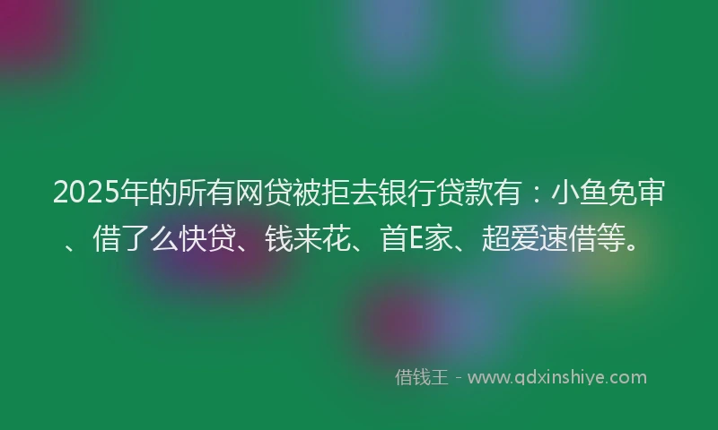 2025年的所有网贷被拒去银行贷款有：小鱼免审、借了么快贷、钱来花、首E家、超爱速借等。