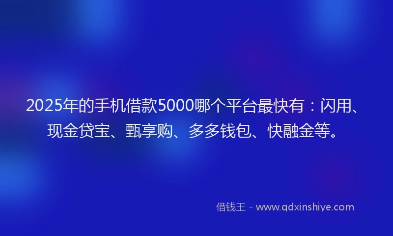 2025年的手机借款5000哪个平台最快有：闪用、现金贷宝、甄享购、多多钱包、快融金等。