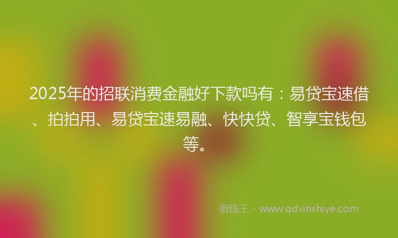 2025年的招联消费金融好下款吗有：易贷宝速借、拍拍用、易贷宝速易融、快快贷、智享宝钱包等。