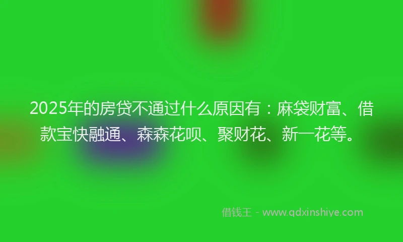 2025年的房贷不通过什么原因有：麻袋财富、借款宝快融通、森森花呗、聚财花、新一花等。