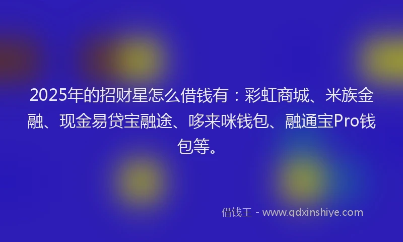 2025年的招财星怎么借钱有：彩虹商城、米族金融、现金易贷宝融途、哆来咪钱包、融通宝Pro钱包等。