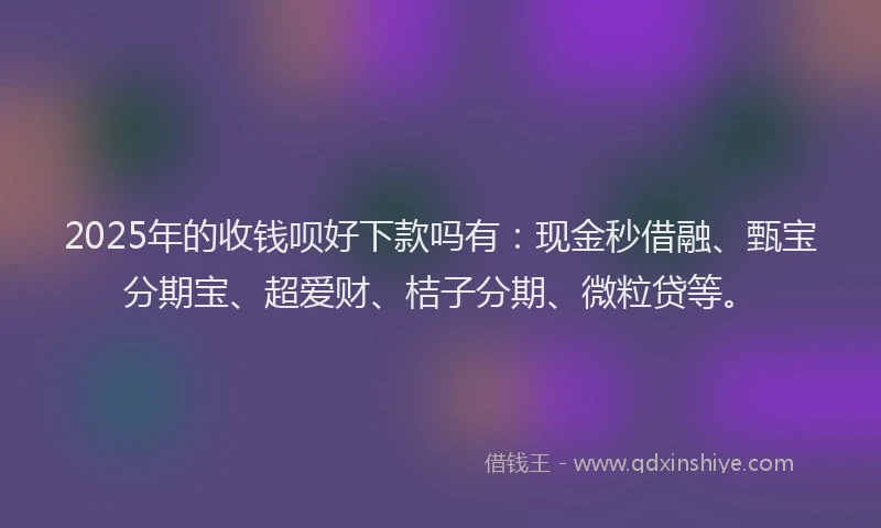 2025年的收钱呗好下款吗有：现金秒借融、甄宝分期宝、超爱财、桔子分期、微粒贷等。