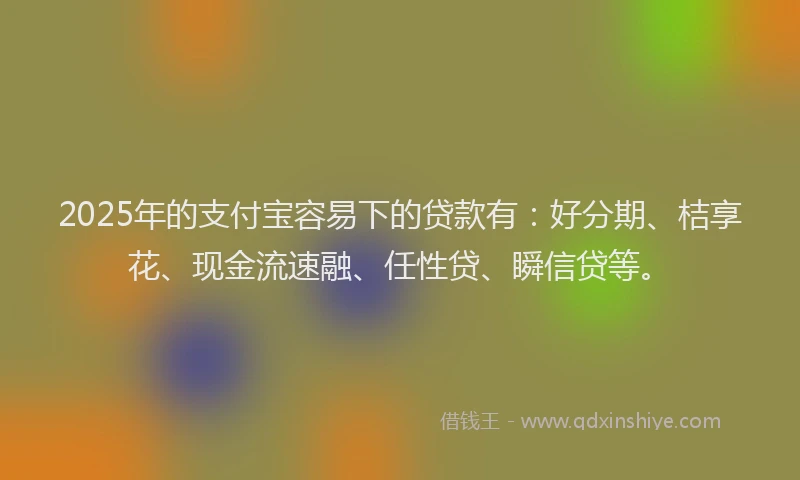 2025年的支付宝容易下的贷款有：好分期、桔享花、现金流速融、任性贷、瞬信贷等。