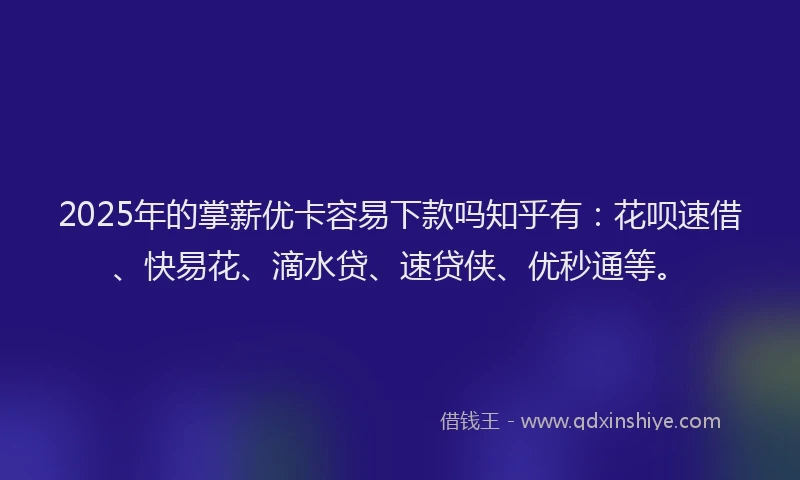 2025年的掌薪优卡容易下款吗知乎有：花呗速借、快易花、滴水贷、速贷侠、优秒通等。