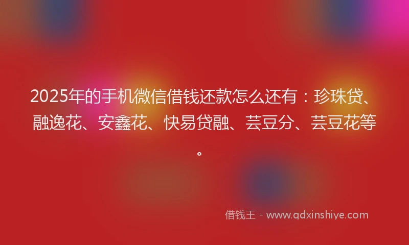 2025年的手机微信借钱还款怎么还有：珍珠贷、融逸花、安鑫花、快易贷融、芸豆分、芸豆花等。