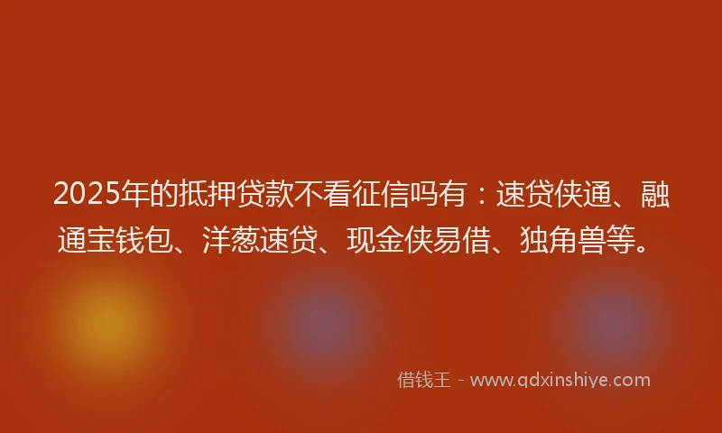2025年的抵押贷款不看征信吗有：速贷侠通、融通宝钱包、洋葱速贷、现金侠易借、独角兽等。
