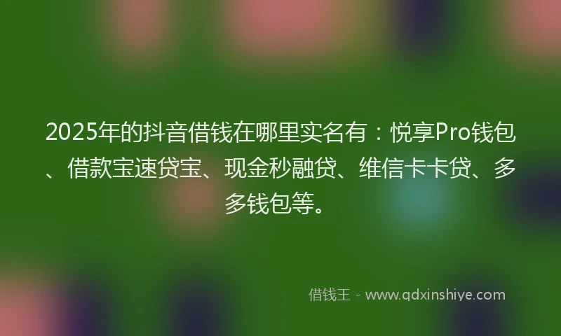 2025年的抖音借钱在哪里实名有：悦享Pro钱包、借款宝速贷宝、现金秒融贷、维信卡卡贷、多多钱包等。