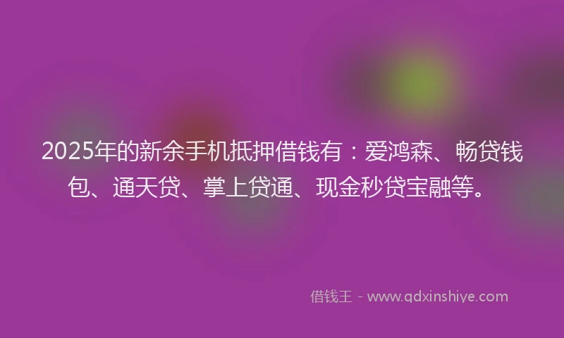 2025年的新余手机抵押借钱有：爱鸿森、畅贷钱包、通天贷、掌上贷通、现金秒贷宝融等。