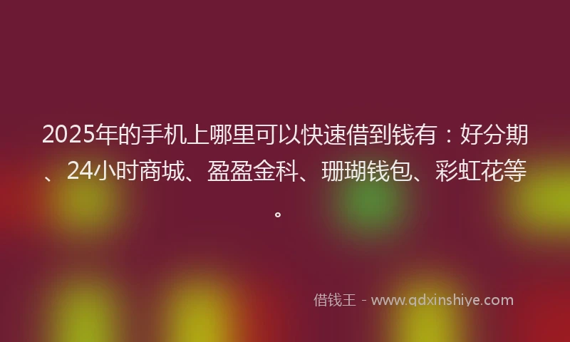 2025年的手机上哪里可以快速借到钱有：好分期、24小时商城、盈盈金科、珊瑚钱包、彩虹花等。