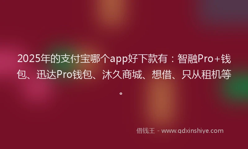 2025年的支付宝哪个app好下款有：智融Pro+钱包、迅达Pro钱包、沐久商城、想借、只从租机等。