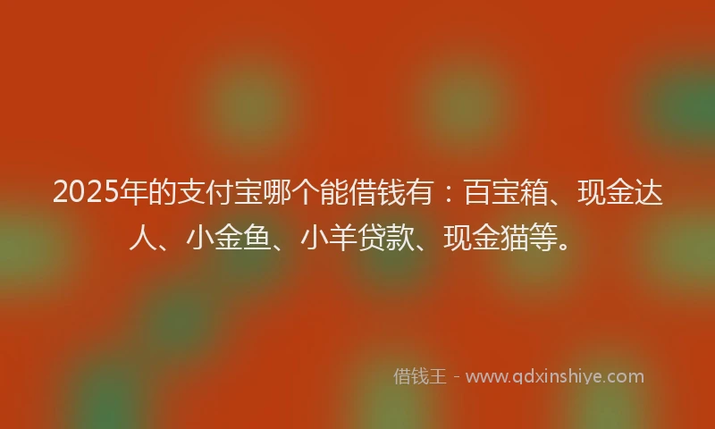 2025年的支付宝哪个能借钱有:百宝箱、现金达人、小金鱼、小羊贷款、现金猫等。