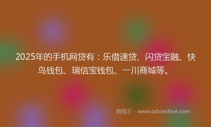 2025年的手机网贷有：乐借速贷、闪贷宝融、快鸟钱包、瑞信宝钱包、一川商城等。