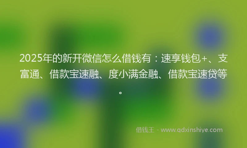 2025年的新开微信怎么借钱有：速享钱包+、支富通、借款宝速融、度小满金融、借款宝速贷等。