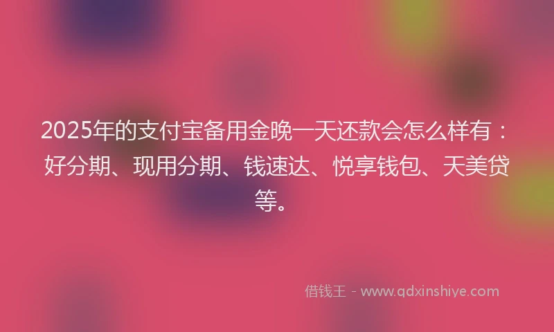 2025年的支付宝备用金晚一天还款会怎么样有：好分期、现用分期、钱速达、悦享钱包、天美贷等。