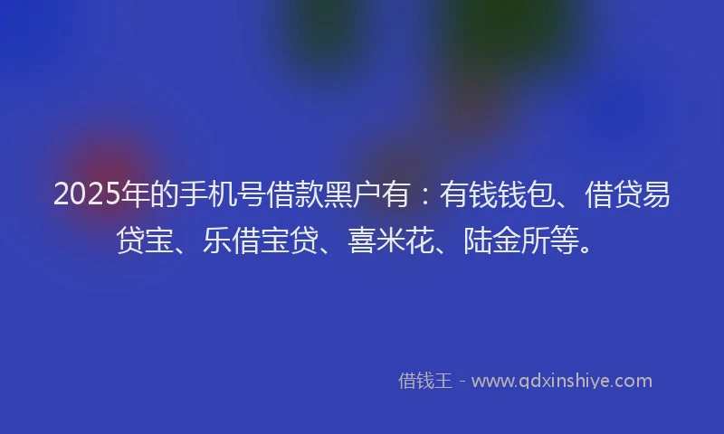 2025年的手机号借款黑户有：有钱钱包、借贷易贷宝、乐借宝贷、喜米花、陆金所等。