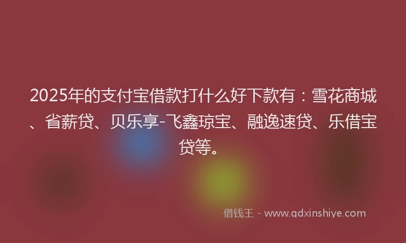 2025年的支付宝借款打什么好下款有：雪花商城、省薪贷、贝乐享-飞鑫琼宝、融逸速贷、乐借宝贷等。