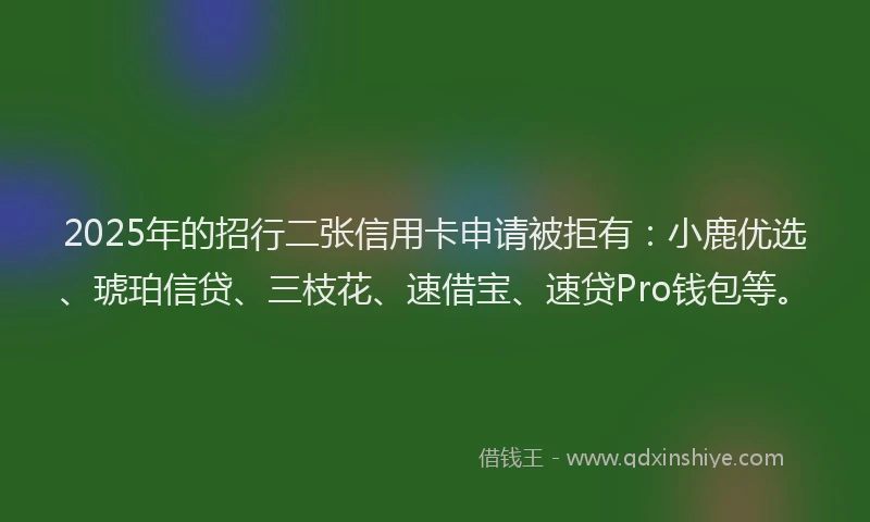 2025年的招行二张信用卡申请被拒有：小鹿优选、琥珀信贷、三枝花、速借宝、速贷Pro钱包等。