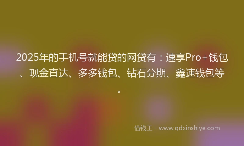 2025年的手机号就能贷的网贷有：速享Pro+钱包、现金直达、多多钱包、钻石分期、鑫速钱包等。