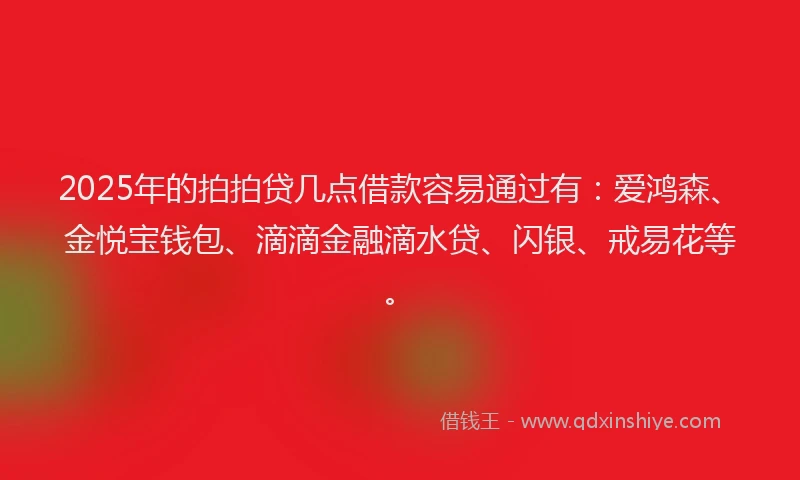 2025年的拍拍贷几点借款容易通过有：爱鸿森、金悦宝钱包、滴滴金融滴水贷、闪银、戒易花等。