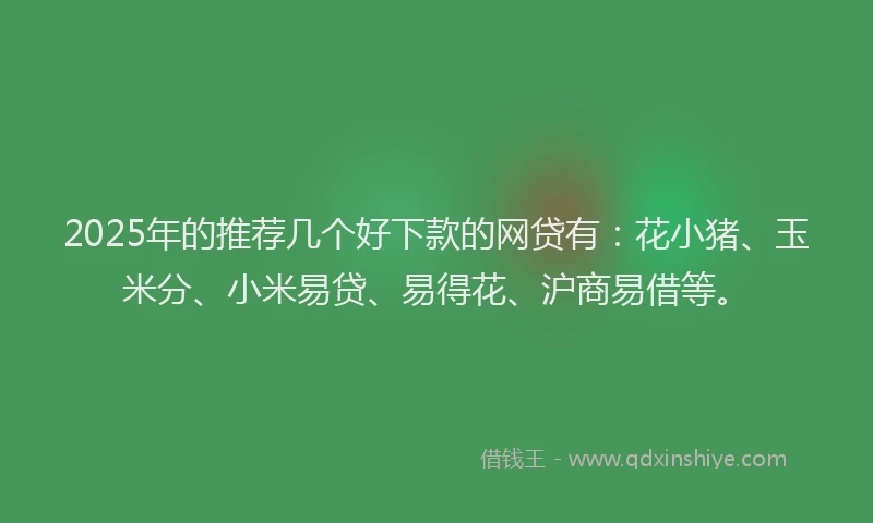 2025年的推荐几个好下款的网贷有：花小猪、玉米分、小米易贷、易得花、沪商易借等。