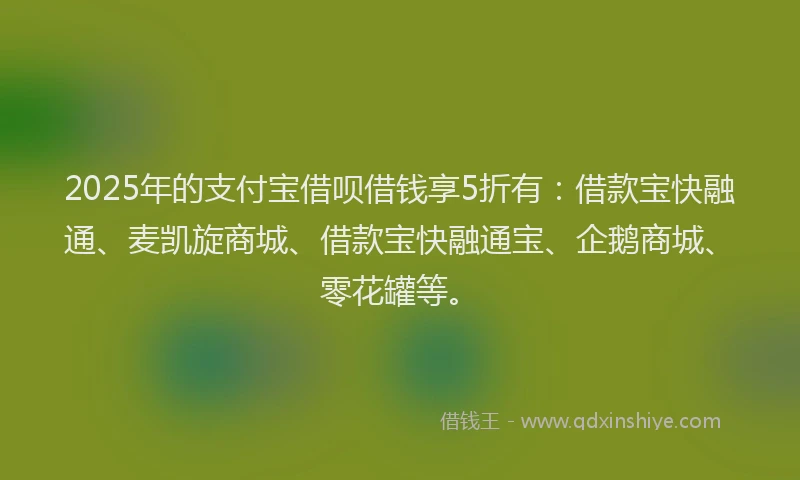 2025年的支付宝借呗借钱享5折有：借款宝快融通、麦凯旋商城、借款宝快融通宝、企鹅商城、零花罐等。