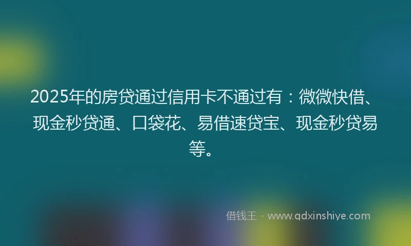2025年的房贷通过信用卡不通过有：微微快借、现金秒贷通、口袋花、易借速贷宝、现金秒贷易等。