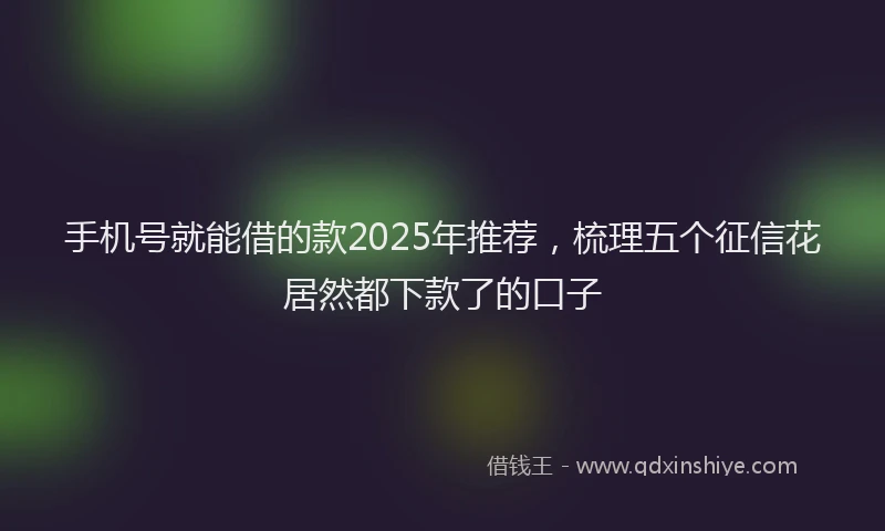 手机号就能借的款2025年推荐，梳理五个征信花居然都下款了的口子