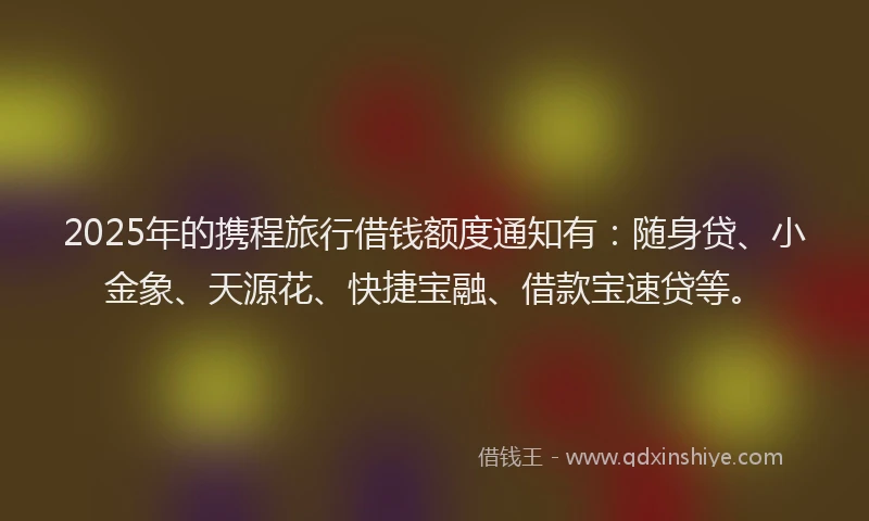 2025年的携程旅行借钱额度通知有：随身贷、小金象、天源花、快捷宝融、借款宝速贷等。
