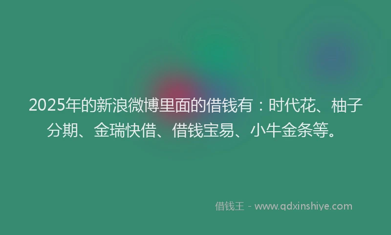 2025年的新浪微博里面的借钱有：时代花、柚子分期、金瑞快借、借钱宝易、小牛金条等。