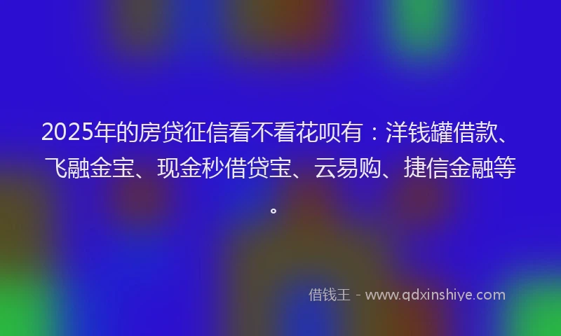 2025年的房贷征信看不看花呗有：洋钱罐借款、飞融金宝、现金秒借贷宝、云易购、捷信金融等。