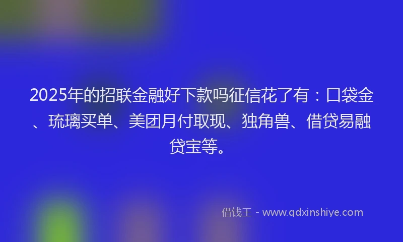 2025年的招联金融好下款吗征信花了有：口袋金、琉璃买单、美团月付取现、独角兽、借贷易融贷宝等。