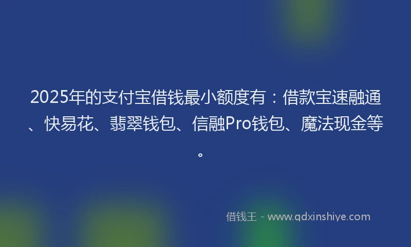 2025年的支付宝借钱最小额度有：借款宝速融通、快易花、翡翠钱包、信融Pro钱包、魔法现金等。