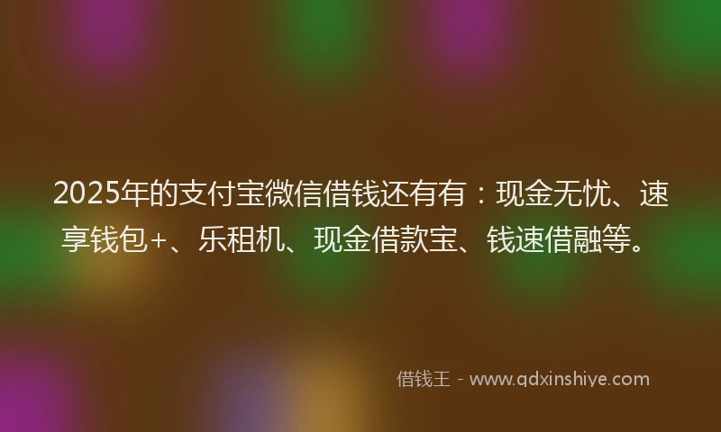 2025年的支付宝微信借钱还有有：现金无忧、速享钱包+、乐租机、现金借款宝、钱速借融等。