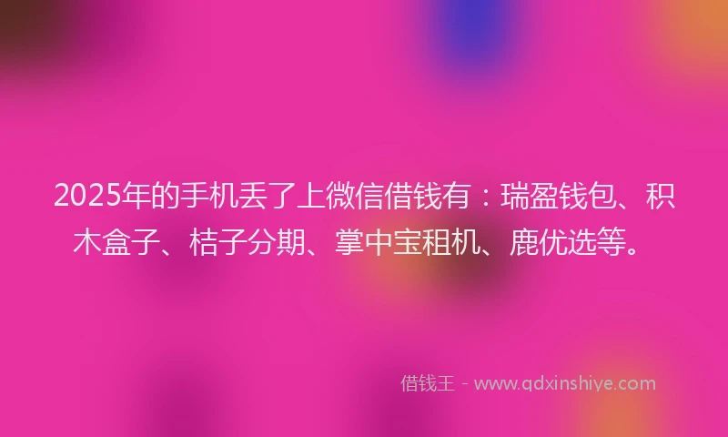 2025年的手机丢了上微信借钱有：瑞盈钱包、积木盒子、桔子分期、掌中宝租机、鹿优选等。