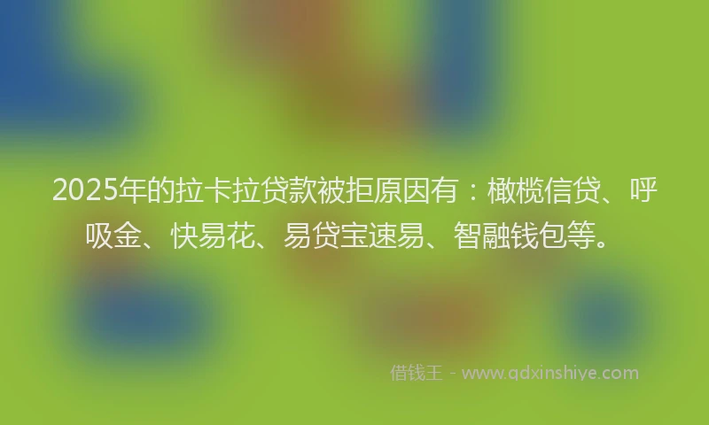 2025年的拉卡拉贷款被拒原因有：橄榄信贷、呼吸金、快易花、易贷宝速易、智融钱包等。