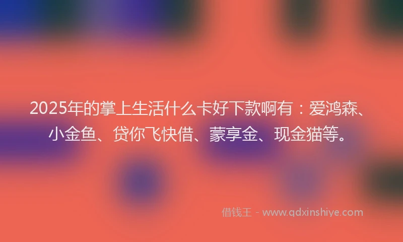 2025年的掌上生活什么卡好下款啊有：爱鸿森、小金鱼、贷你飞快借、蒙享金、现金猫等。