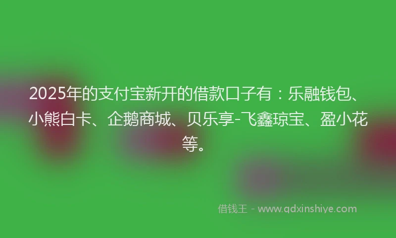 2025年的支付宝新开的借款口子有：乐融钱包、小熊白卡、企鹅商城、贝乐享-飞鑫琼宝、盈小花等。