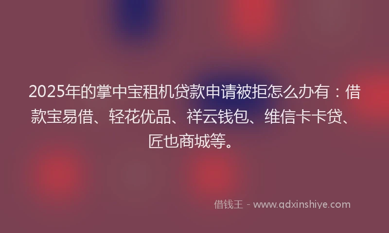 2025年的掌中宝租机贷款申请被拒怎么办有：借款宝易借、轻花优品、祥云钱包、维信卡卡贷、匠也商城等。