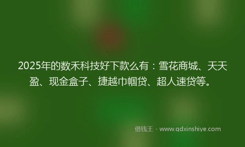 2025年的数禾科技好下款么有：雪花商城、天天盈、现金盒子、捷越巾帼贷、超人速贷等。