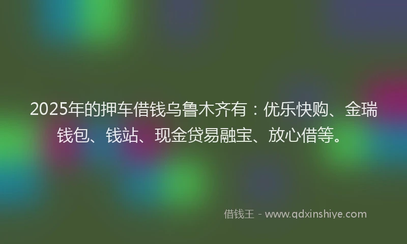 2025年的押车借钱乌鲁木齐有：优乐快购、金瑞钱包、钱站、现金贷易融宝、放心借等。