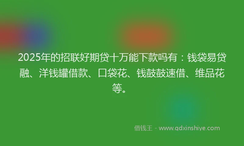 2025年的招联好期贷十万能下款吗有：钱袋易贷融、洋钱罐借款、口袋花、钱鼓鼓速借、维品花等。