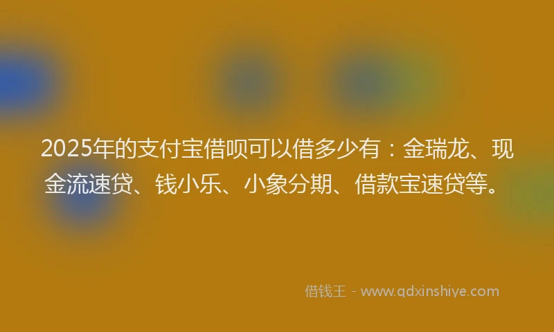 2025年的支付宝借呗可以借多少有：金瑞龙、现金流速贷、钱小乐、小象分期、借款宝速贷等。