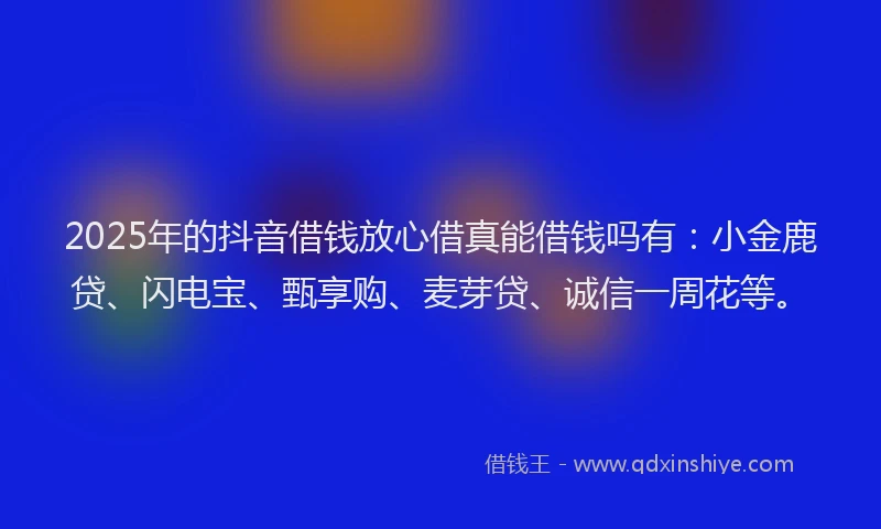 2025年的抖音借钱放心借真能借钱吗有：小金鹿贷、闪电宝、甄享购、麦芽贷、诚信一周花等。