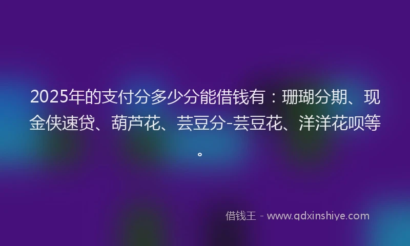 2025年的支付分多少分能借钱有：珊瑚分期、现金侠速贷、葫芦花、芸豆分-芸豆花、洋洋花呗等。