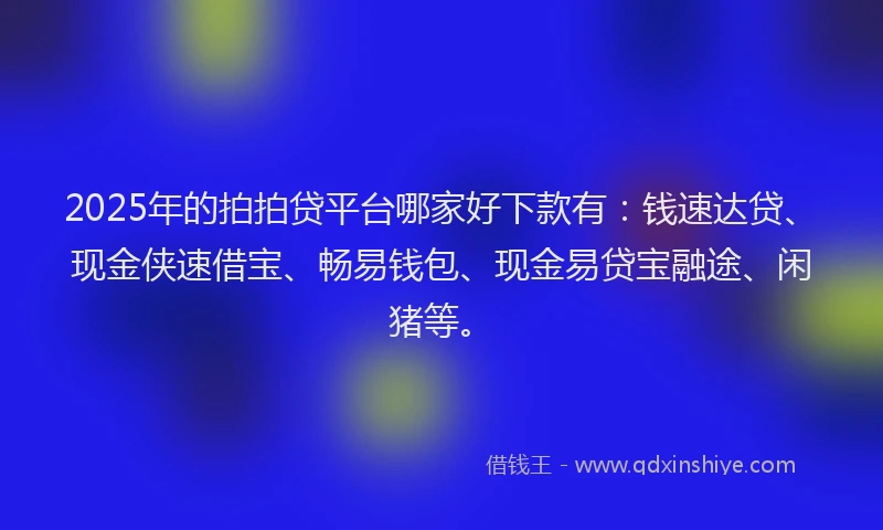 2025年的拍拍贷平台哪家好下款有：钱速达贷、现金侠速借宝、畅易钱包、现金易贷宝融途、闲猪等。