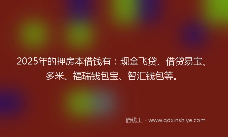 2025年的押房本借钱有：现金飞贷、借贷易宝、多米、福瑞钱包宝、智汇钱包等。