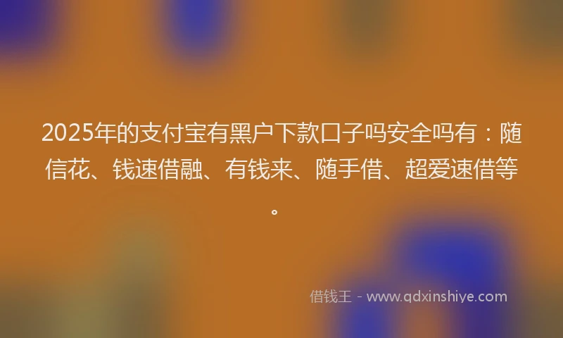 2025年的支付宝有黑户下款口子吗安全吗有：随信花、钱速借融、有钱来、随手借、超爱速借等。